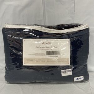 VEEYOO Navy 3 Pieces Bedspread Ultrasonic Embossing Lightweight Quilt Set ca429